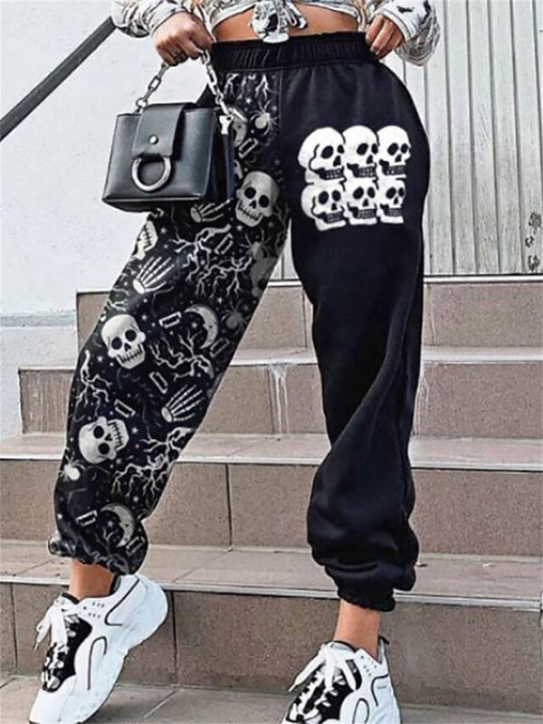 Women's Daily British Style Skull Full Length Printing Harem Pants