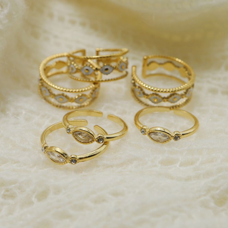 Fashion Eye Titanium Steel Plating Inlay Artificial Gemstones Open Ring
