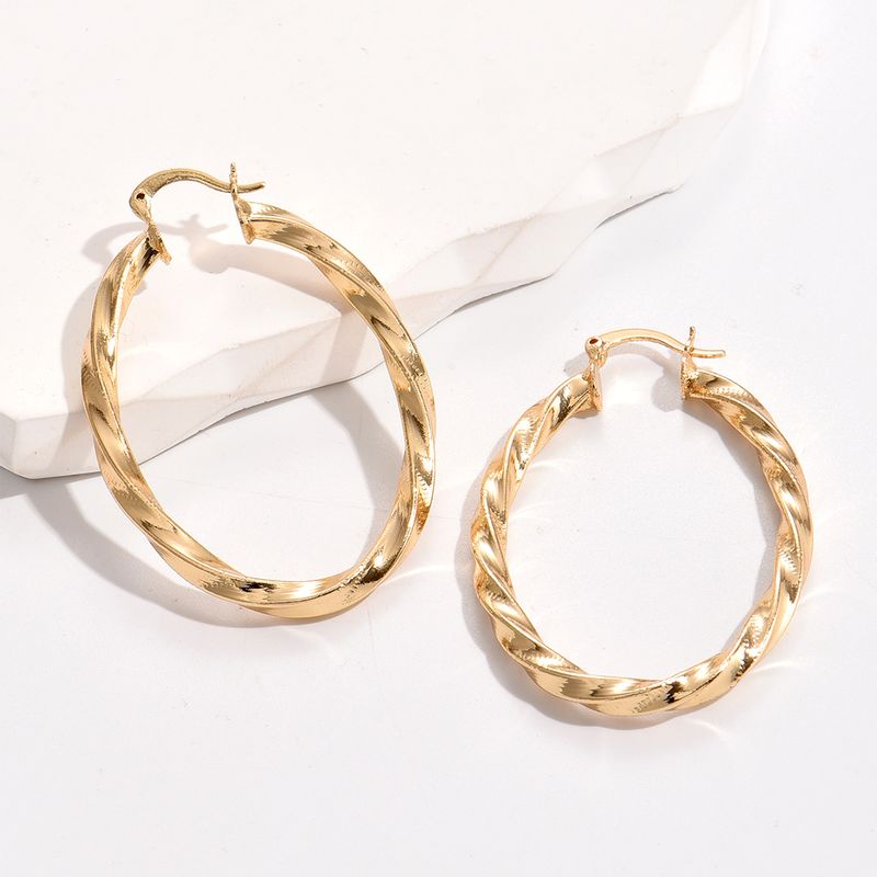 Simple Style Spiral Stripe Copper Gold Plated Hoop Earrings 1 Pair