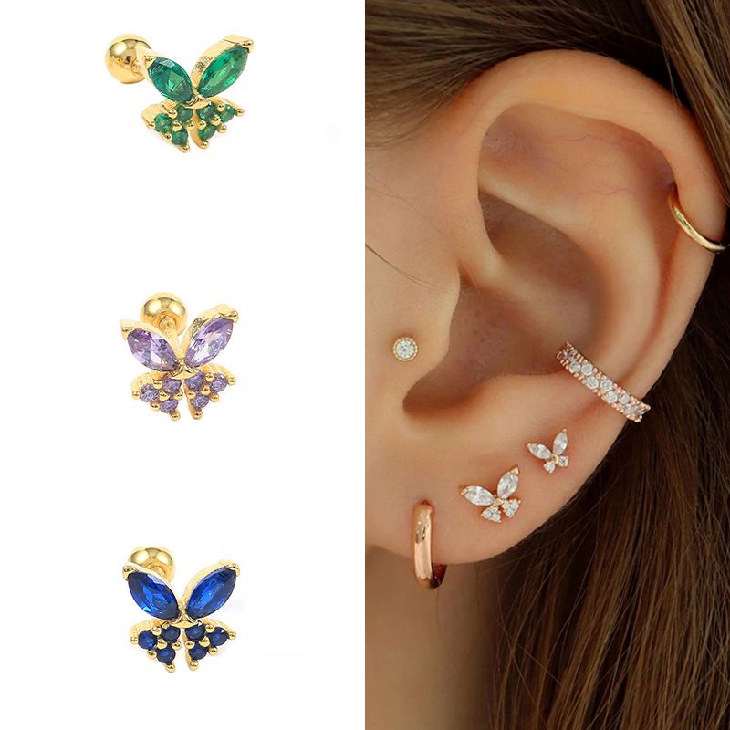 Pendientes De Circonio Con Incrustaciones De Plata Esterlina Con Mariposa Geométrica De Moda De 1 Pieza