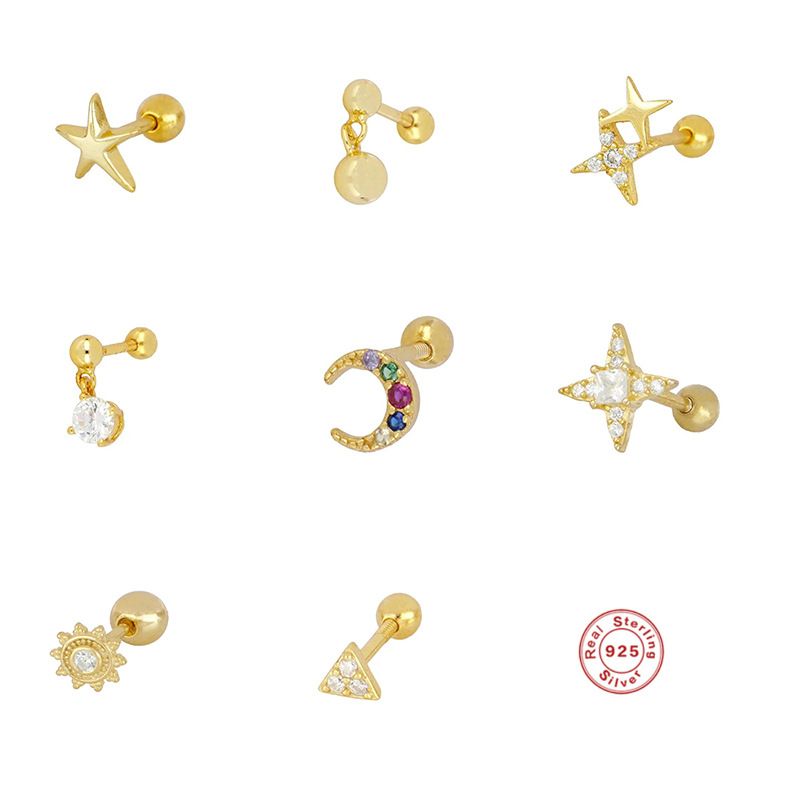 Simple Style Star Moon Sterling Silver Ear Studs 1 Piece