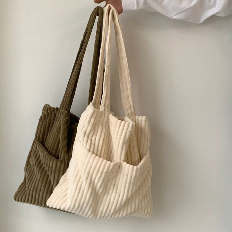 Women's Fashion Stripe Plush Shopping Bags