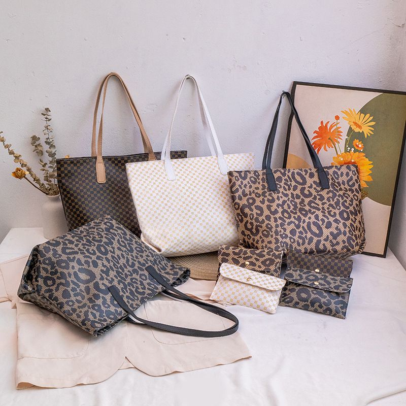 Women's Large Pu Leather Leopard Fashion Square Zipper Tote Bag
