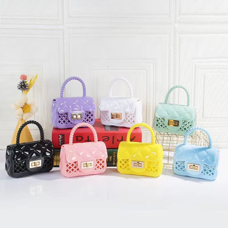 Unisex Mini Pvc Solid Color Cute Square Lock Clasp Square Bag