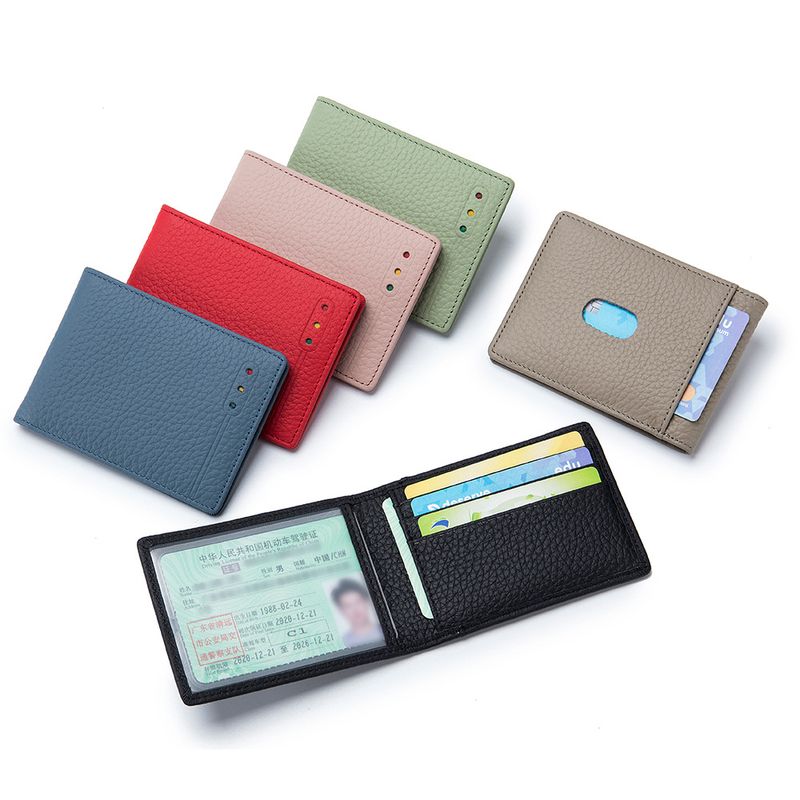 Unisex Solid Color Leather Open Card Holders