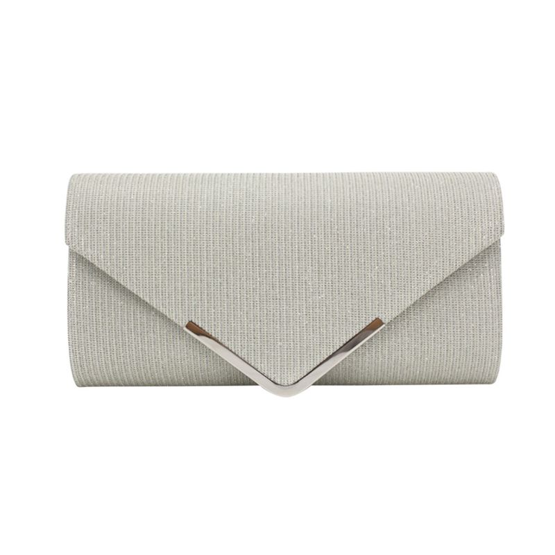 White Black Gold Metal Flash Fabric Solid Color Chain Square Clutch Evening Bag