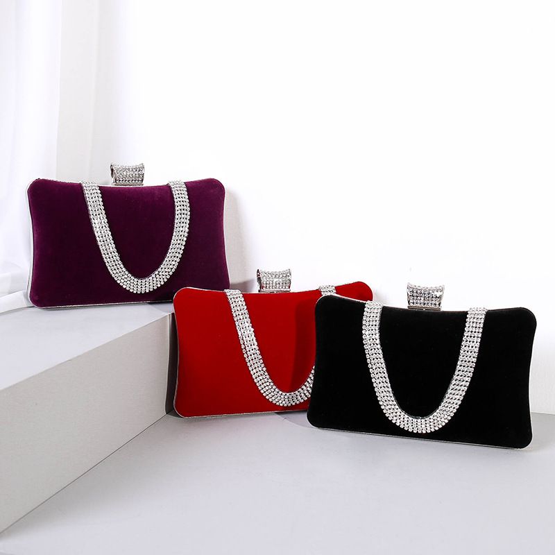 Red Purple Black Velvet Solid Color Pillow Shape Clutch Evening Bag