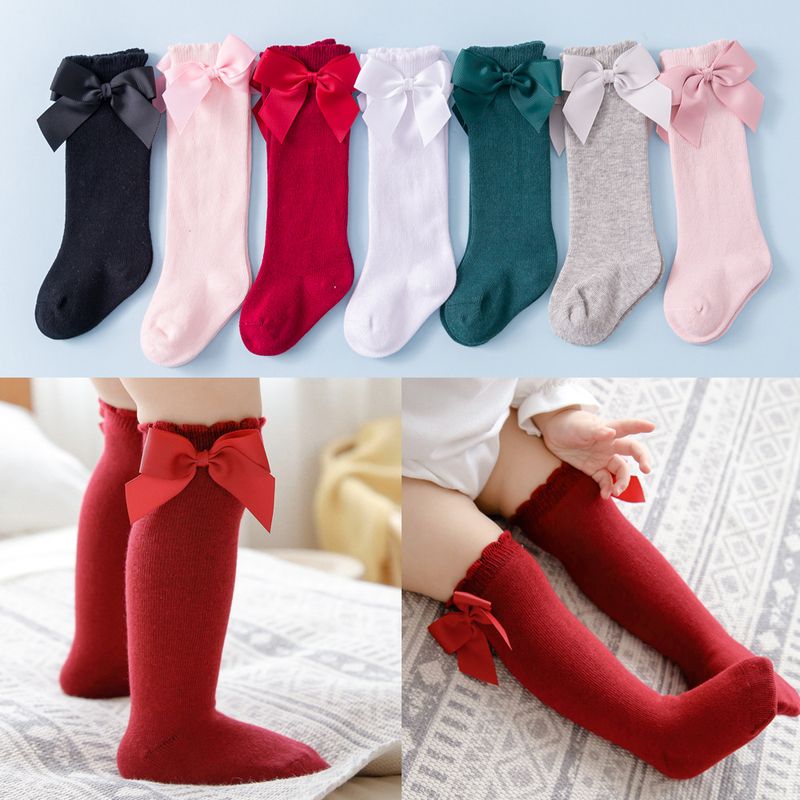 Women's Fashion Solid Color Bow Knot Cotton Bowknot Over The Knee Socks 1 Set