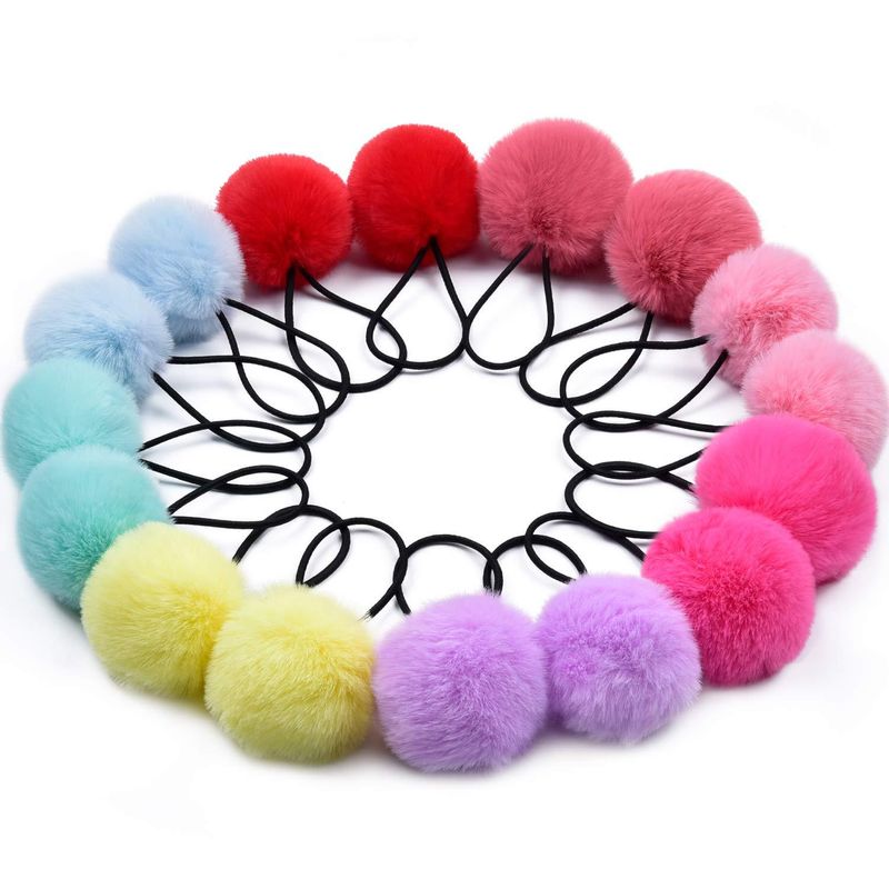 Sweet Solid Color Plush Pom Poms Hair Tie