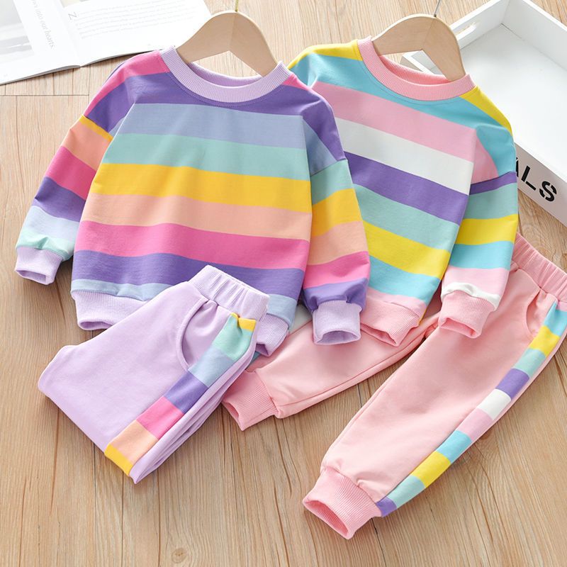 Casual Stripe Cotton Girls Clothing Sets