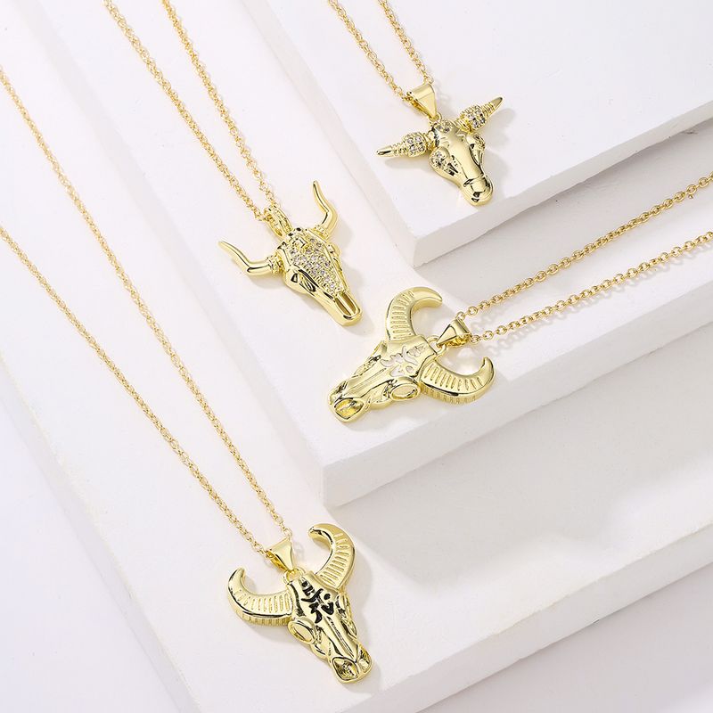 Fashion Animal Cattle Copper Gold Plated Zircon Pendant Necklace