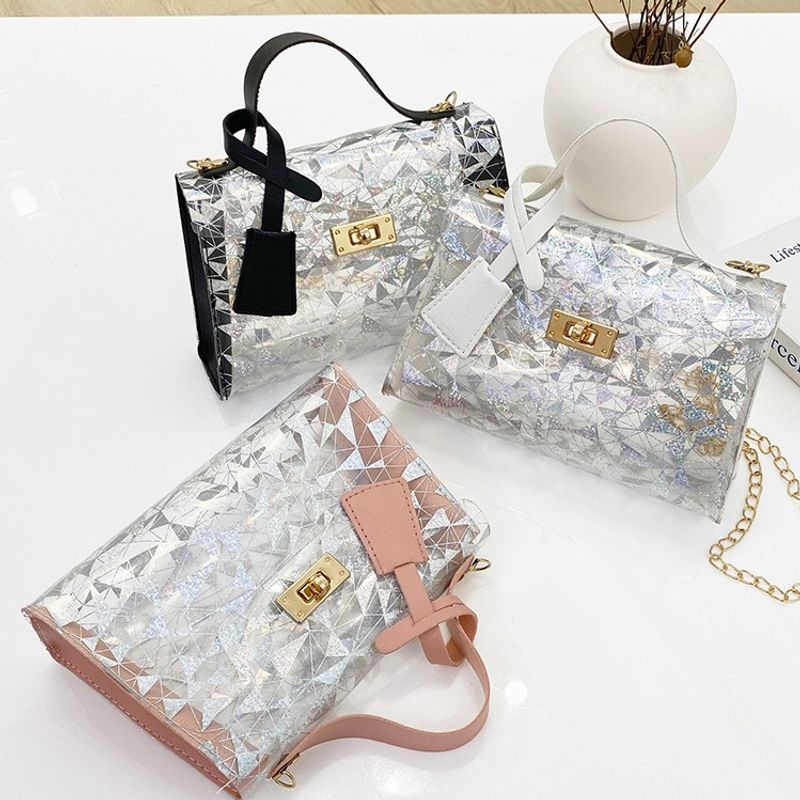 Women's Small Pvc Flower Fashion Square Lock Clasp Handbag