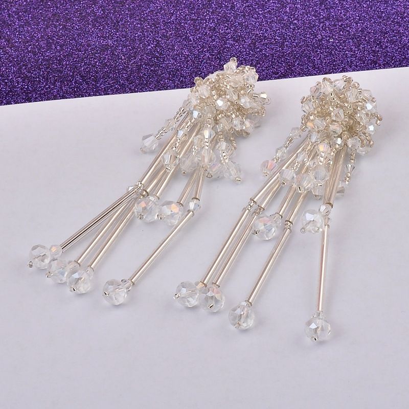 Fashion Solid Color Crystal Tassel Drop Earrings 1 Pair
