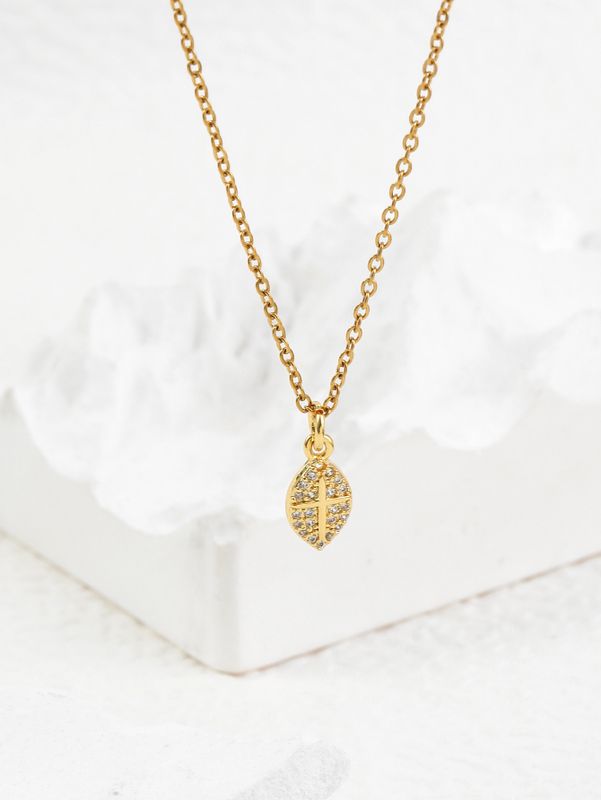 Fashion Cross Leaf Copper Inlay Zircon Pendant Necklace 1 Piece