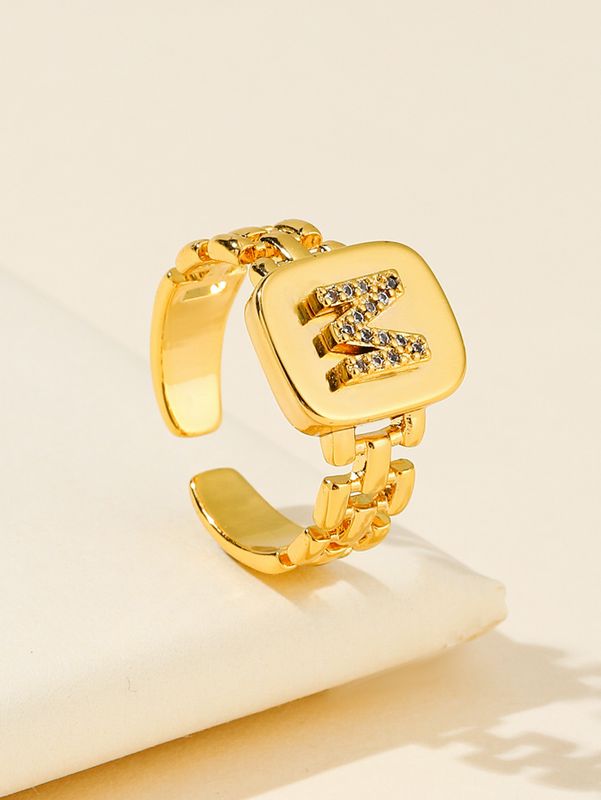 Fashion Letter Stainless Steel Inlay Zircon Open Ring 1 Piece