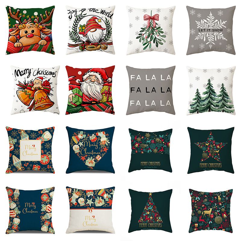 Moda Árbol De Navidad Papá Noel Alce Poliéster Fundas De Almohada