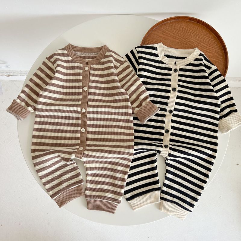 Fashion Stripe Button Cotton Baby Rompers