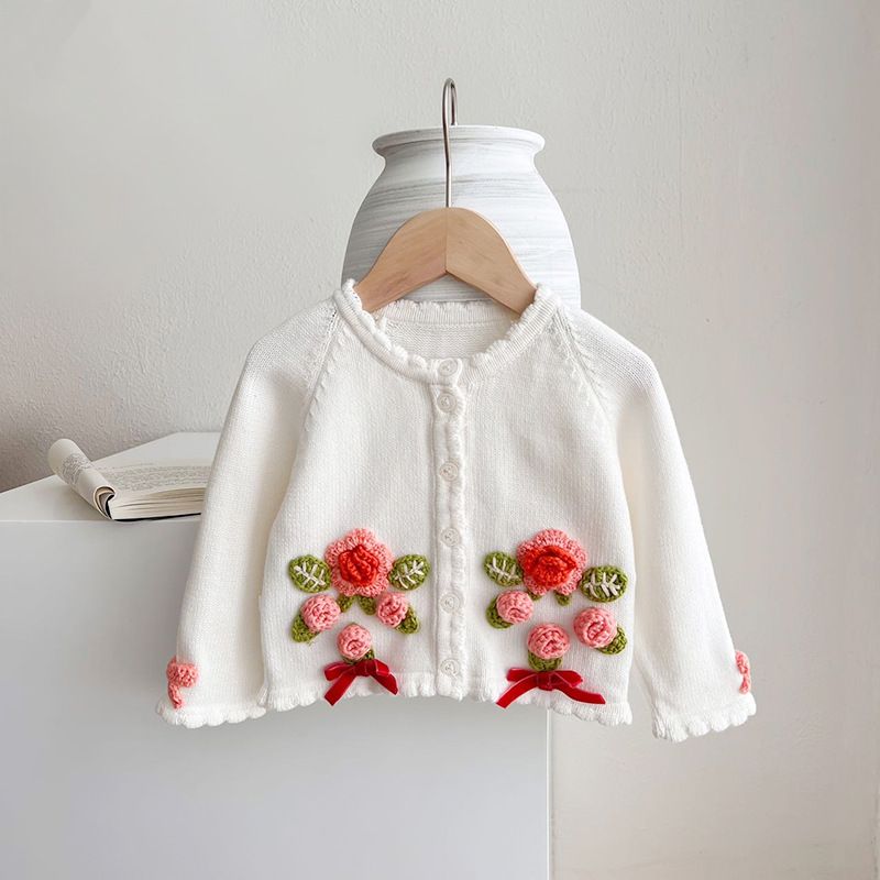Fashion Flower Button 100% Cotton Hoodies & Sweaters