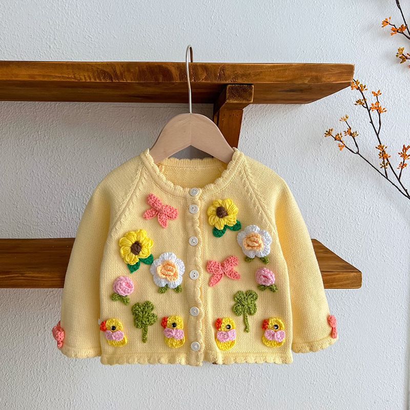 Fashion Flower Button 100% Cotton Hoodies & Sweaters