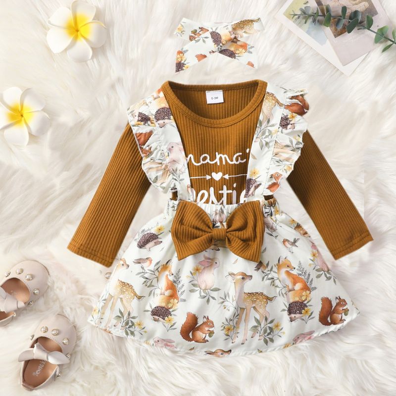 Décontractée Animal Fleur Impression Coton Bébé Vêtements Ensembles