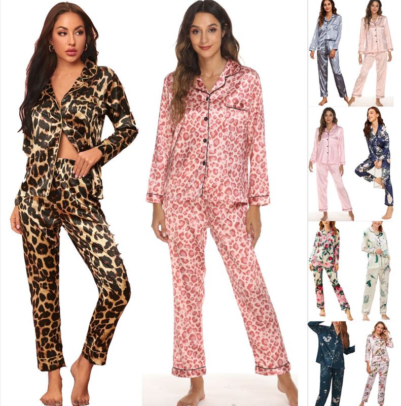 Women's Fashion Leopard Imitated Silk Polyester Pants Sets