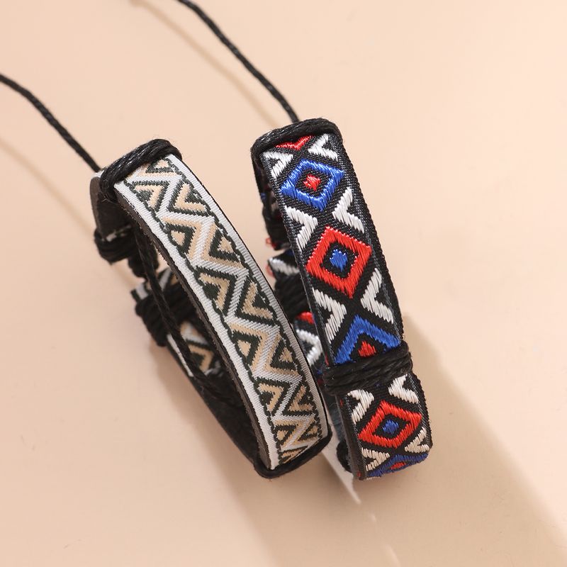 Retro Colorful Polyester Embroidery Couple Bracelets 2 Pieces