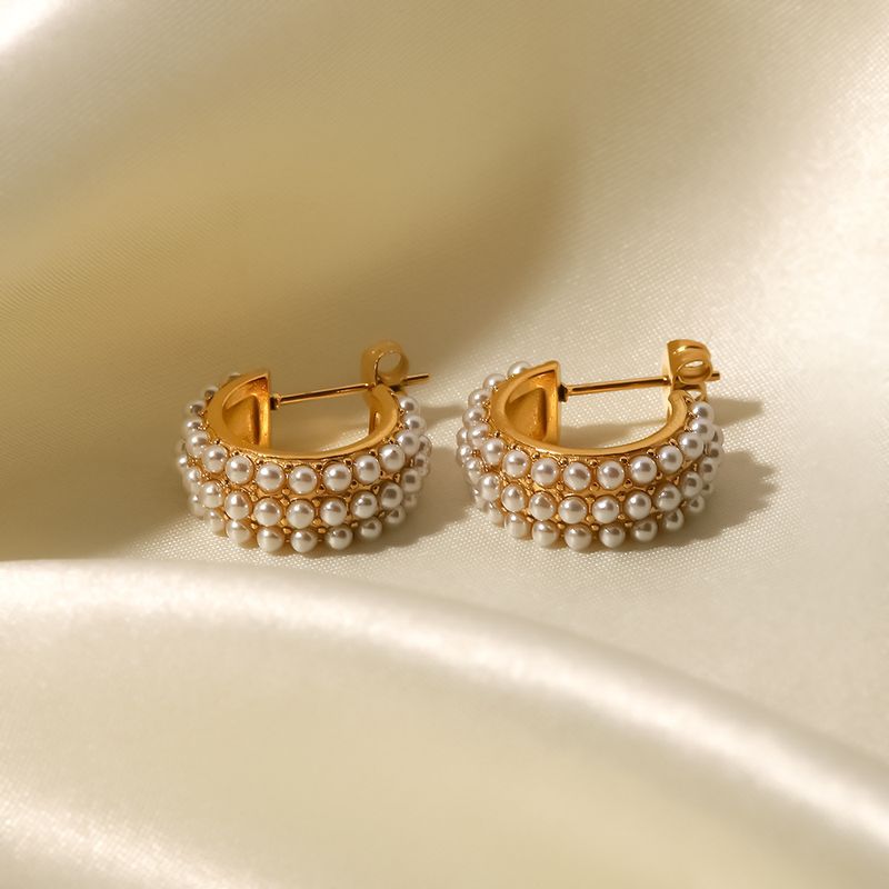 Retro Geometrisch Rostfreier Stahl Künstliche Perlen Reif Ohrringe 1 Paar