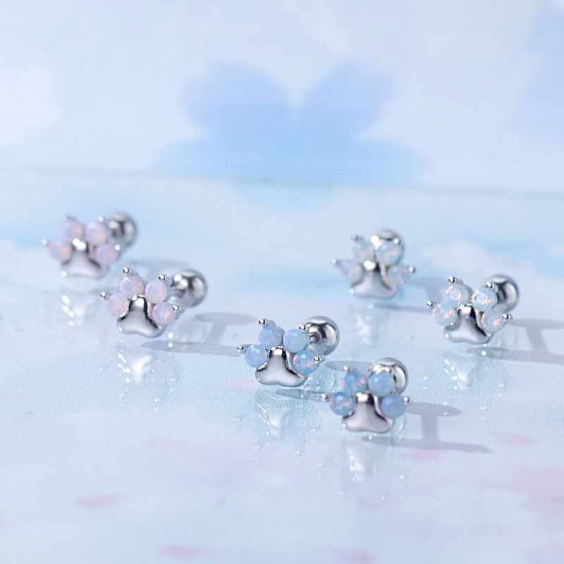Fashion Cat's Paw Silver Plating Inlay Zircon Ear Studs 1 Pair