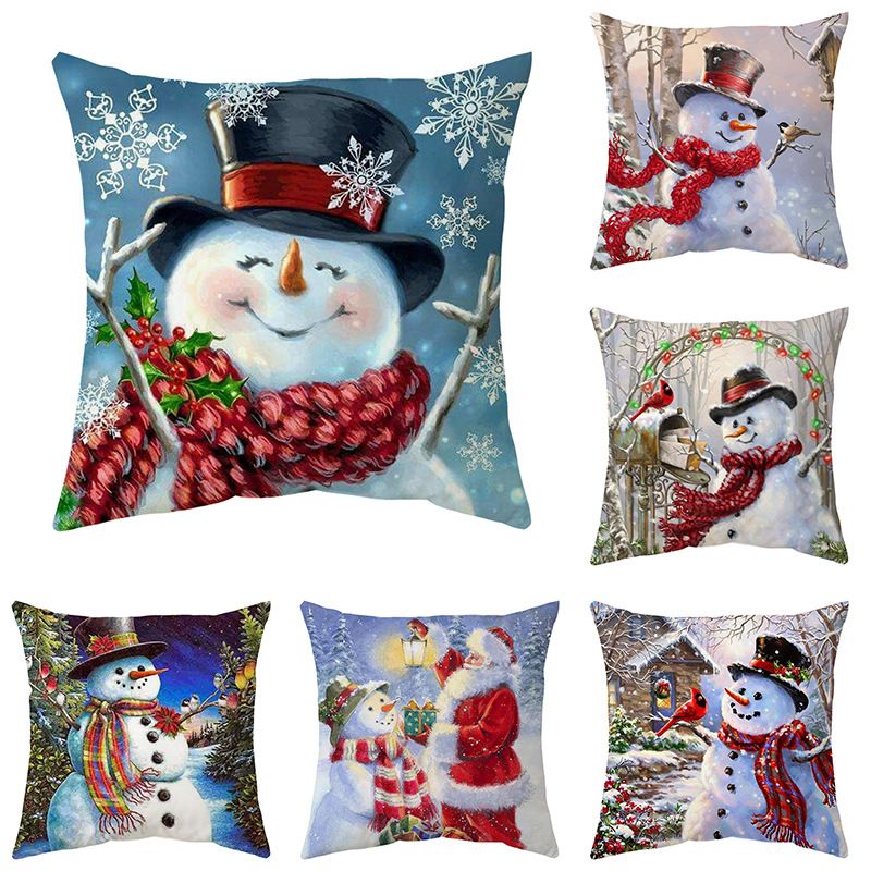 Cute Snowman Short Plush Pillow Cases