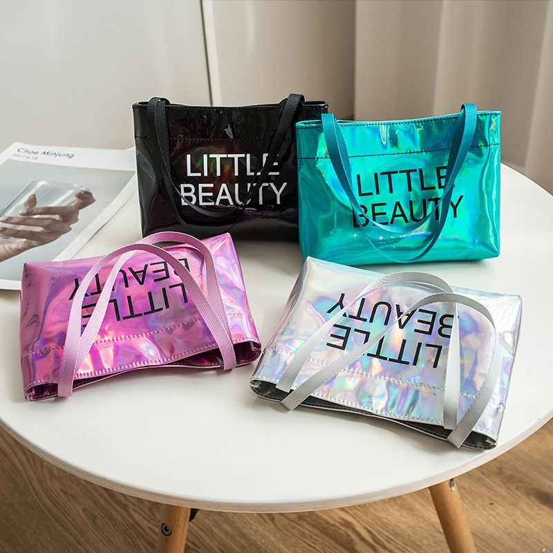 Women's Small Pvc Letter Fashion Square Zipper Tote Bag