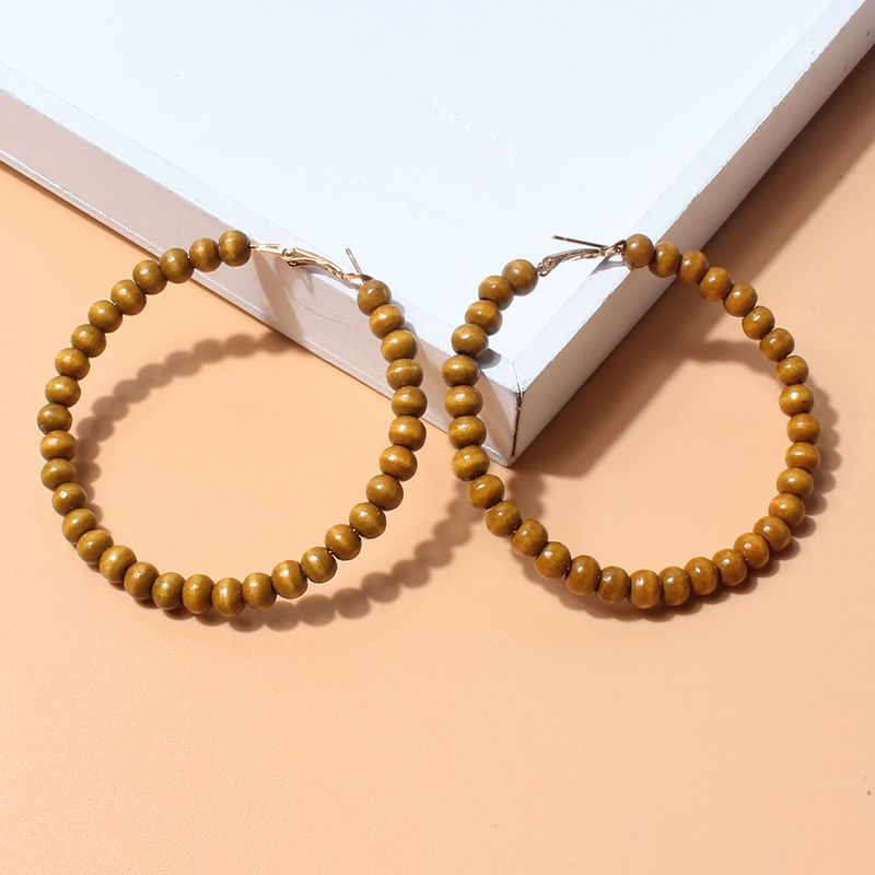 1 Paar Vintage-stil Kreis Perlen Holz Reif Ohrringe