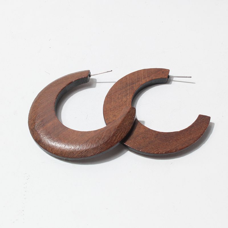 1 Par Estilo Vintage Forma De C Hecho A Mano Madera Pendientes