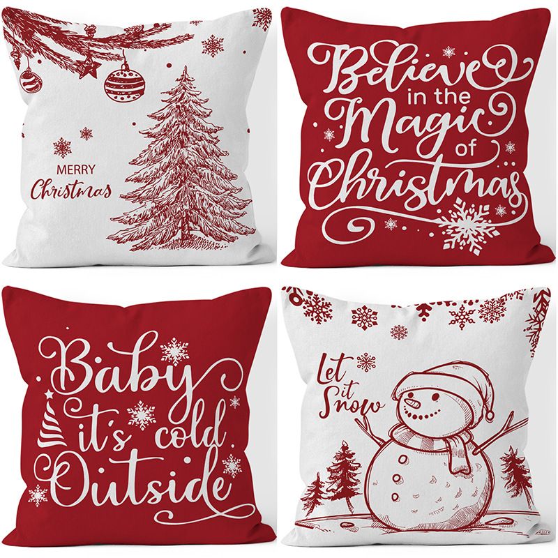 Cute Christmas Tree Snowman Short Plush Pillow Cases