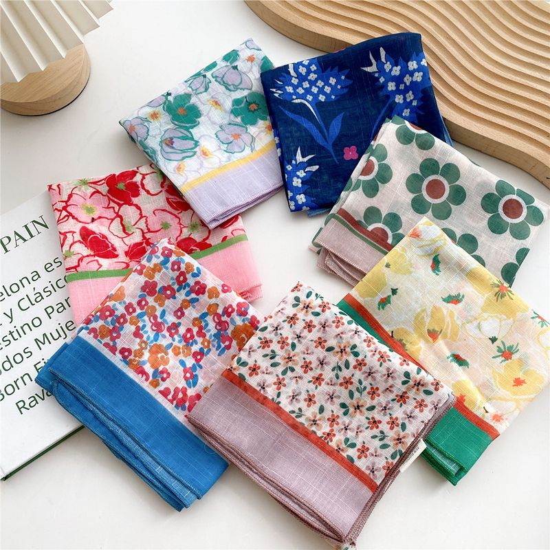 Women's Sweet Flower Cotton And Linen Printing Cotton Linen Scarves