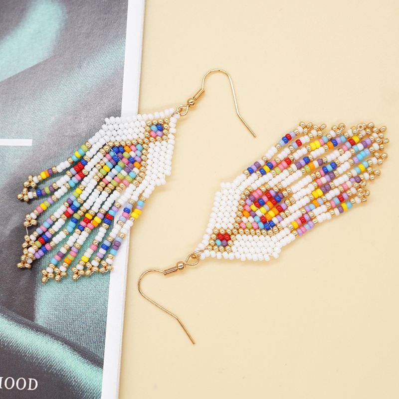 Bohemian Multicolor Glass Beaded Tassel Women's Drop Earrings 1 Pair