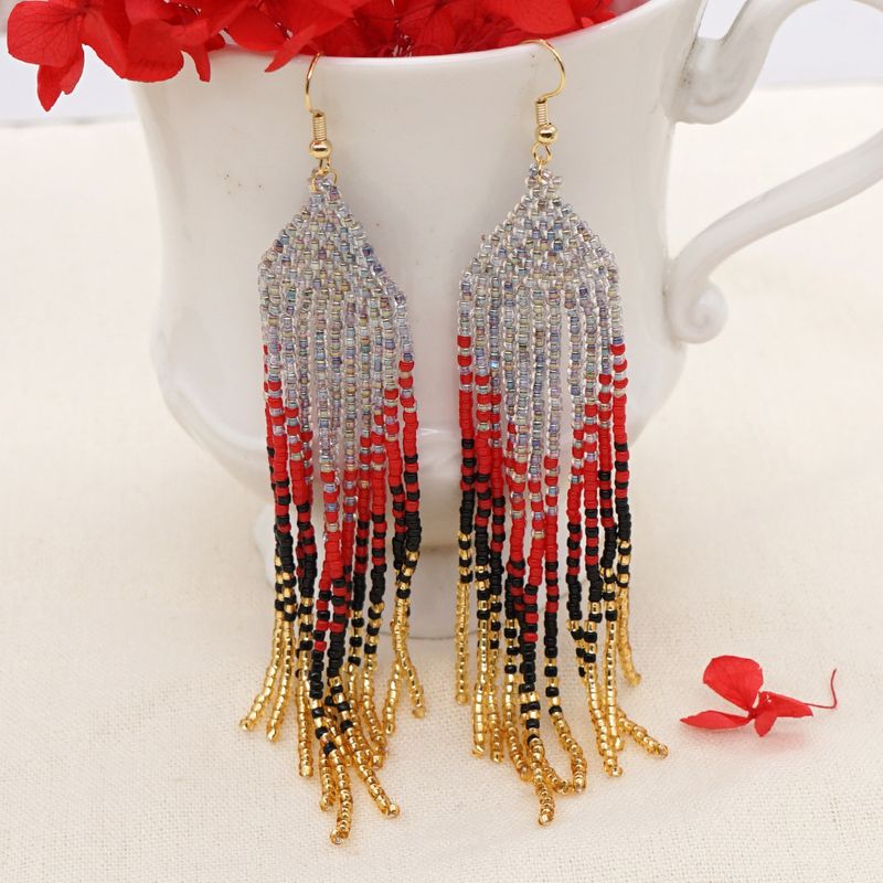 Retro Multicolor Glass Beaded Tassel Women's Drop Earrings 1 Pair