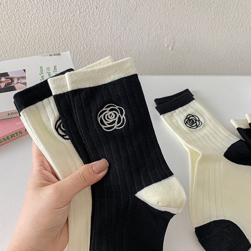 Women's Fashion Color Block Flower Cotton Ankle Socks