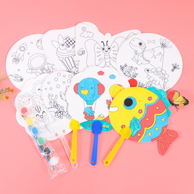 Children's Day Cute Cartoon Paper Daily Handmade Painting Coloring Small Fan 1 Piece