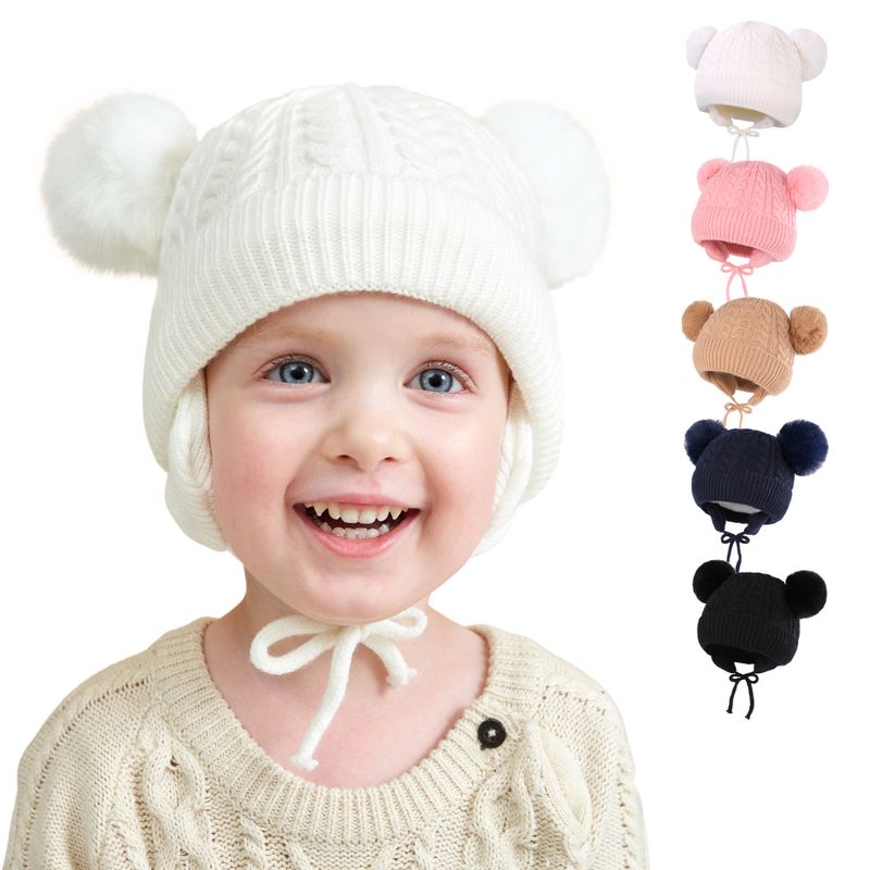 Children Unisex Fashion Solid Color Pom Poms Wool Cap