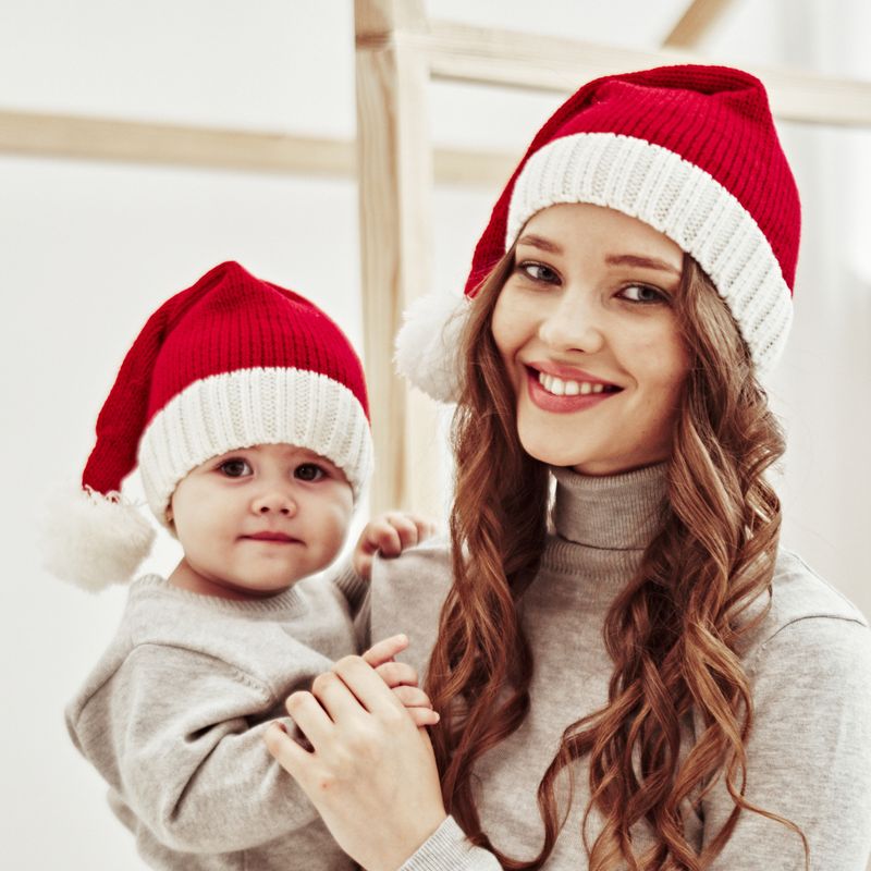 Unisexe Noël Bloc De Couleur Pompons Sans Gouttière Bonnet De Laine