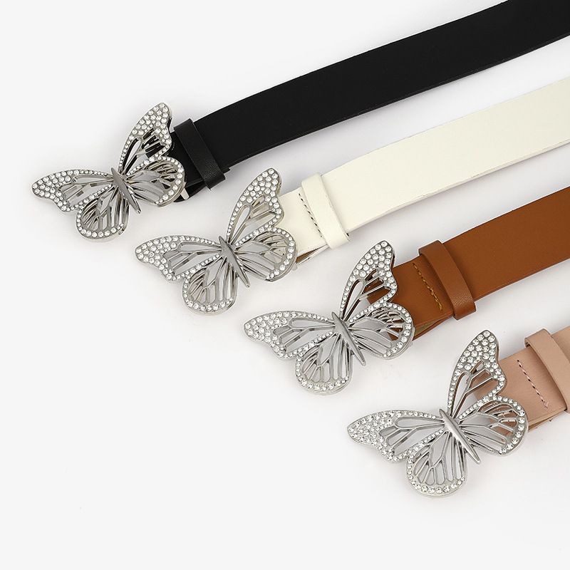 Fashion Butterfly Pu Leather Alloy Inlay Rhinestones Women's Leather Belts 1 Piece