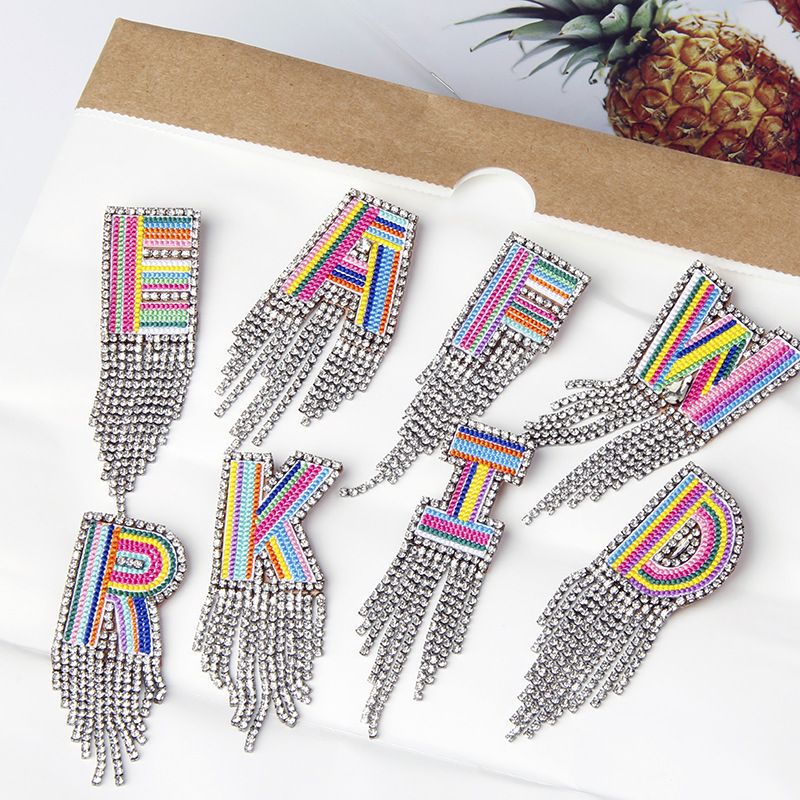 Novelty Fashion Letter Metal Embroidery Plating Rhinestones Unisex Rhinestone Brooches