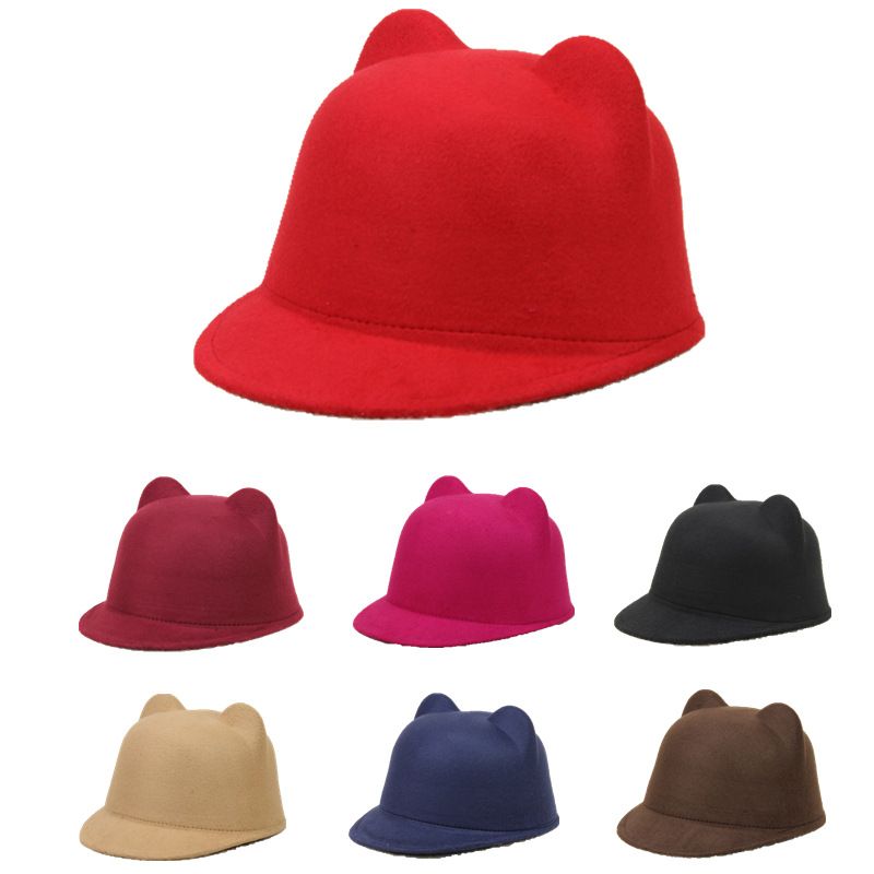 Women's Cute Solid Color Flat Eaves Fedora Hat
