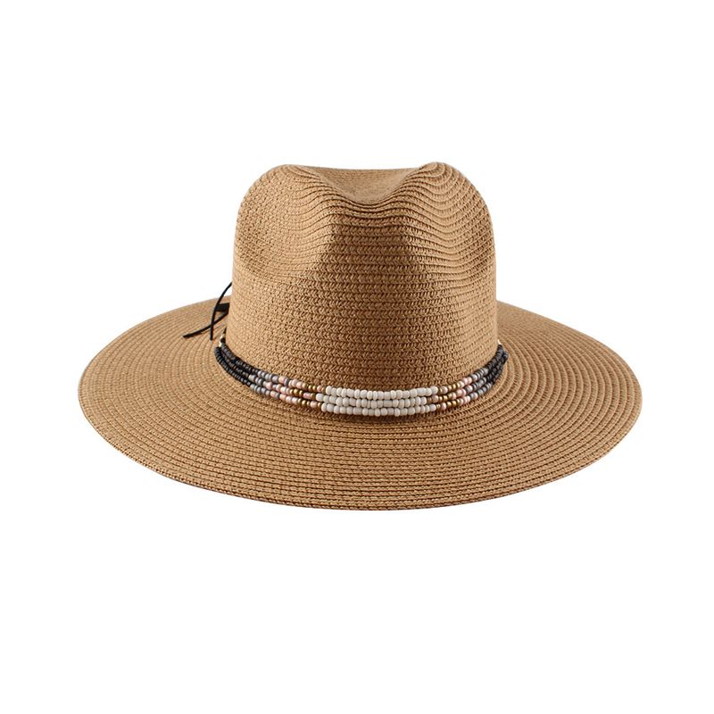 Women's Fashion Solid Color Beaded Flat Eaves Fedora Hat