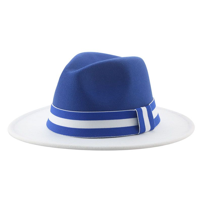 Unisex Classic Style Color Block Ribbon Flat Eaves Fedora Hat