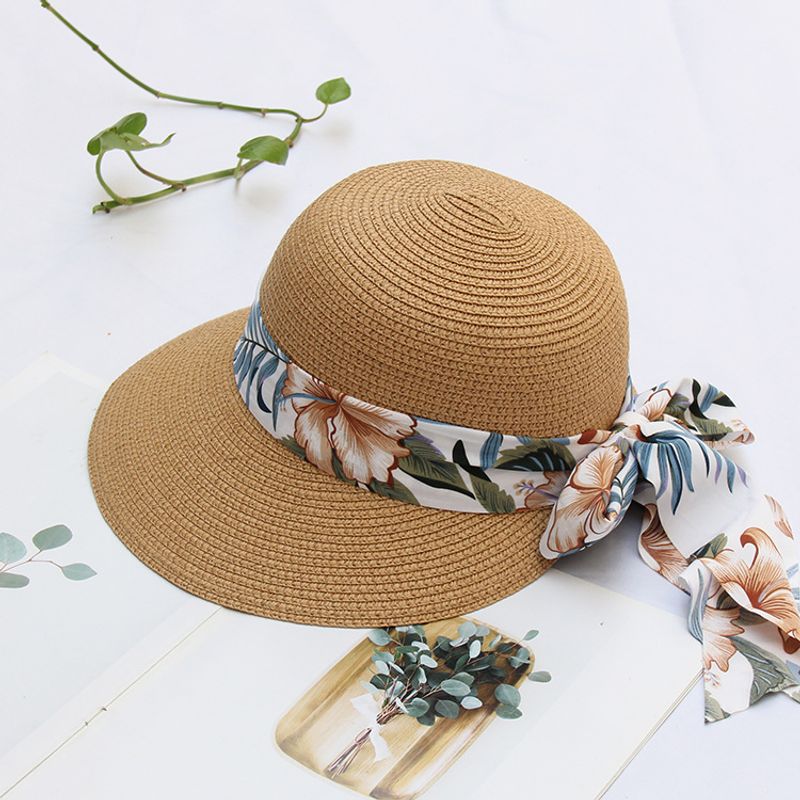 Women's Vacation Solid Color Bowknot Straw Hat