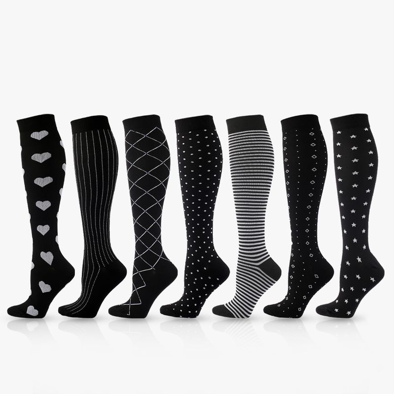 Women's Fashion Stripe Heart Shape Nylon Jacquard Crew Socks