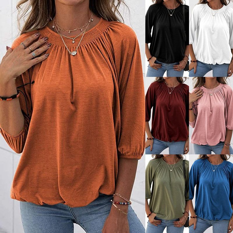 Femmes T-shirt Manches 3/4 Blouses Patchwork Style Simple Couleur Unie