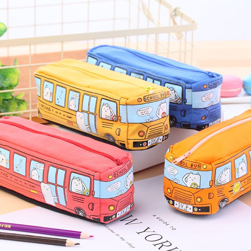 Mignon Creative Petit Animal Bus Toile Crayon Cas Étudiant Papeterie En Gros