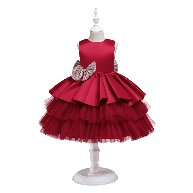 Fashion Solid Color Bowknot Cotton Blend Girls Dresses